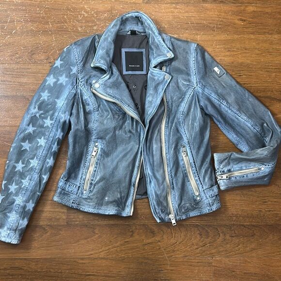 Womens stunning MAURITIUSSofiStar motor Jacket Light Blue Small 6 lamb leather